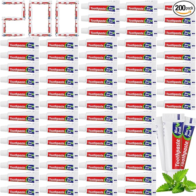 200 Pcs Mini Toothpaste Bulk Regular Clean Mint Toothpaste for Bad Breath, Helps Freshens Breath, Whitens Teeth Travel Size 0.18oz for Home Hotel Office School Camping