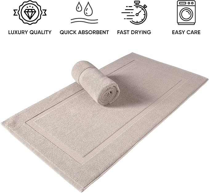 SALBAKOS 2-Piece 100% Turkish Cotton Bath Mat Towel, 20x34 inch, Taupe | Bathroom Floor Towels, Thick Soft Most Absorbent Quick-Dry Durable Large Size Foot Rug, Premium Hotel Quality Made in Turkey