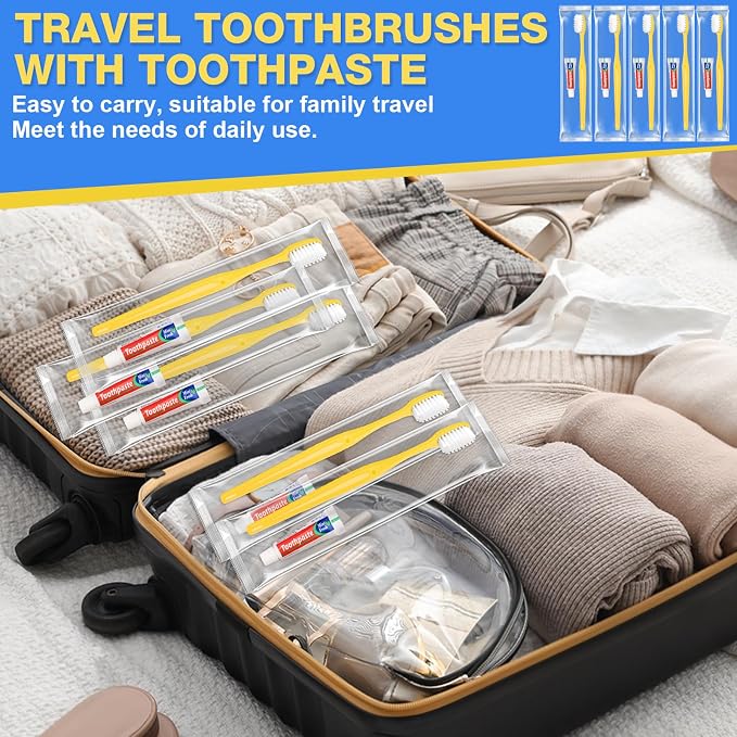 Disposable Toothbrushes with Toothpaste 200 Pack, Travel Size Toothbrush and Toothpaste Set, Bulk Tooth Brush Tooth Paste Kit, Individually Wrapped Travel Toiletries for Homeless, Hotel