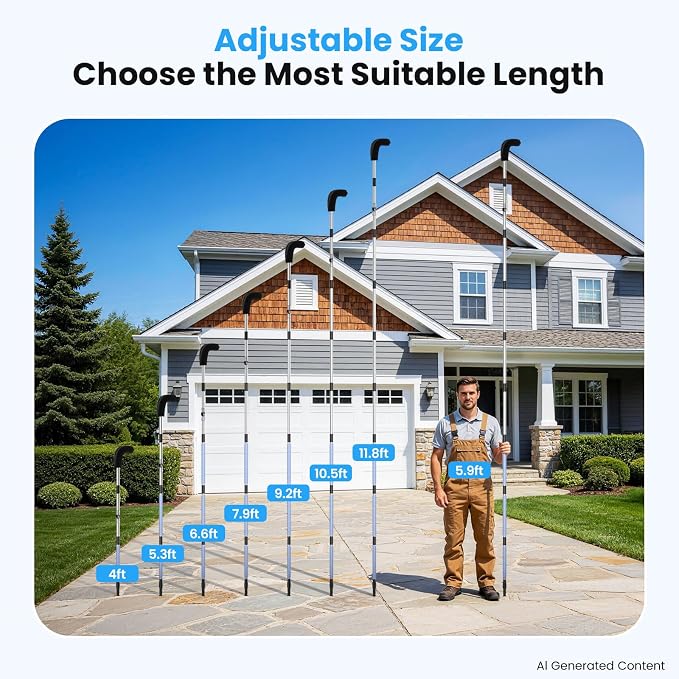 12 FT Gutter Cleaning Tools from Ground, with Shovel & Brush for Outdoor | Includes a 180° Adjustable Turning Head, Anti-slip Keel Belt, No Ladder Needed, Multi-purpose, Made of Stainless Steel.
