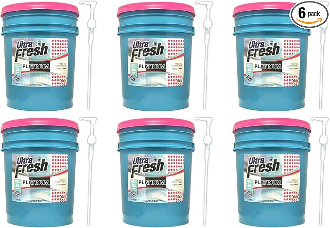 Ultra Fresh Platinum 5 Gallon Spring Fresh Scented Fabric Softener Liquid with Pump for Easy Dispensing for Up to 640 Laundry Loads (6 Pack)