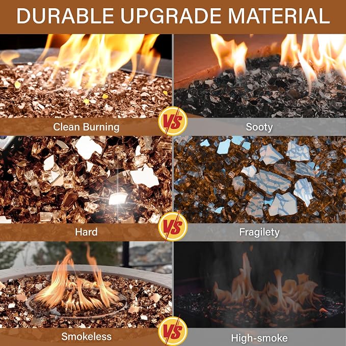 NUPICK 5 Pound Fire Glass, 1/2 Inch Reflective Fire Pit Glass | Tempered Fire Pit Rocks for Propane or Natural Gas, Glass Rocks for Fire Pit Table, Fireplace, Fire Bowl, Landscaping, Copper