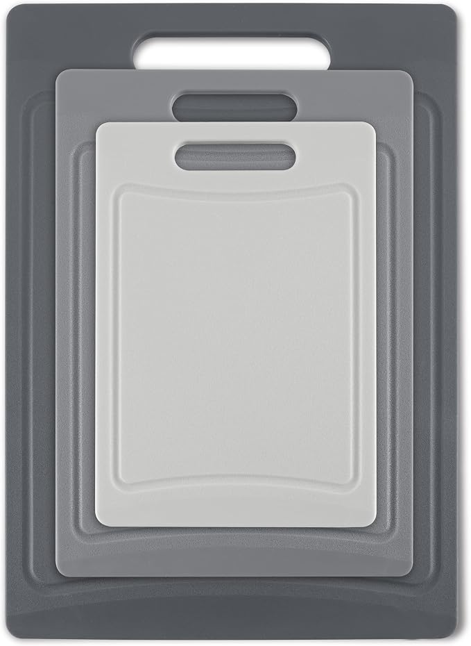 COOK WITH COLOR Non-Slip Cutting Board Set – Kitchen Essentials with Easy Grip Handle for Meat, Veggies, and Fruits, 3 Cutting Boards, Gray
