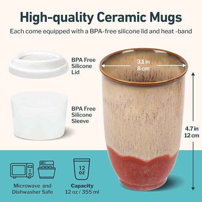 NOVA CERAMICS Travel Mugs - Ceramic Tumbler With Lid – Ceramic Travel Mug To Go Cup – Microwave & Dishwasher Safe Ceramic Coffee Tumbler - Gifts For Women Men Him Her – 12oz – Jupiter