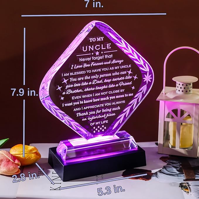 Uncle Gifts with Light Base Meaningful Crystal Gifts for Uncle from Niece Nephew on Fathers Day Christmas Thanksgiving Day Birthday Presents Idea for Uncle Best Uncle Ever Gifts
