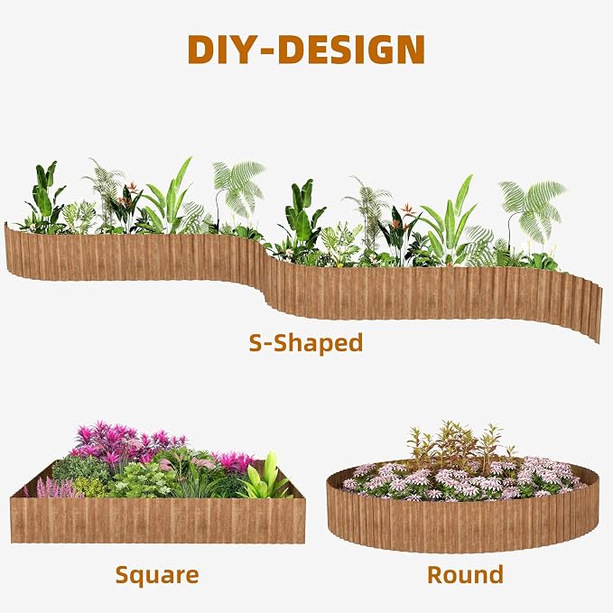 Garden Lawn Edging and Landscape Border - 6" x 40' Corrugated Metal Garden Edging, for DIY Flower Beds, Lawns & Landscaping (Real Rust)