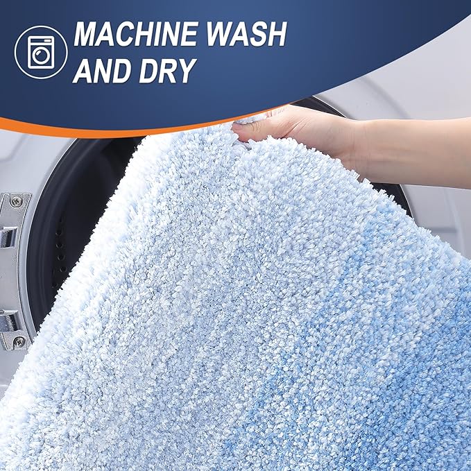 OLANLY Bathroom Runner Rugs Mat 47x17, Extra Soft Absorbent Microfiber Bath Rugs, Rubber Backing, Quick Dry, Washable Long Bath Mats for Bathroom, Tub and Shower, Home Decor Accessories, Light Blue