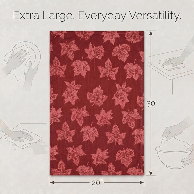 Urban Villa Kitchen Towels Harvest Leaf Print Towels Set of 6 20" X30” 100% Cotton Highly Absorbent Quick Drying Dish Cloths & Dish Towels Thanksgiving Fall Tea Towels with Hanging Loop Towels
