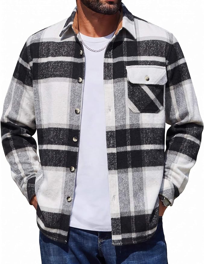 COOFANDY Mens Flannel Shirts Long Sleeve Plaid Button Down Shirt Jacket | Soft Brushed Cotton, 13 oz Flannels, Pen Slot, One Flap Pocket, Lightweight Fall Shirts for Work Outdoor Casual Wear