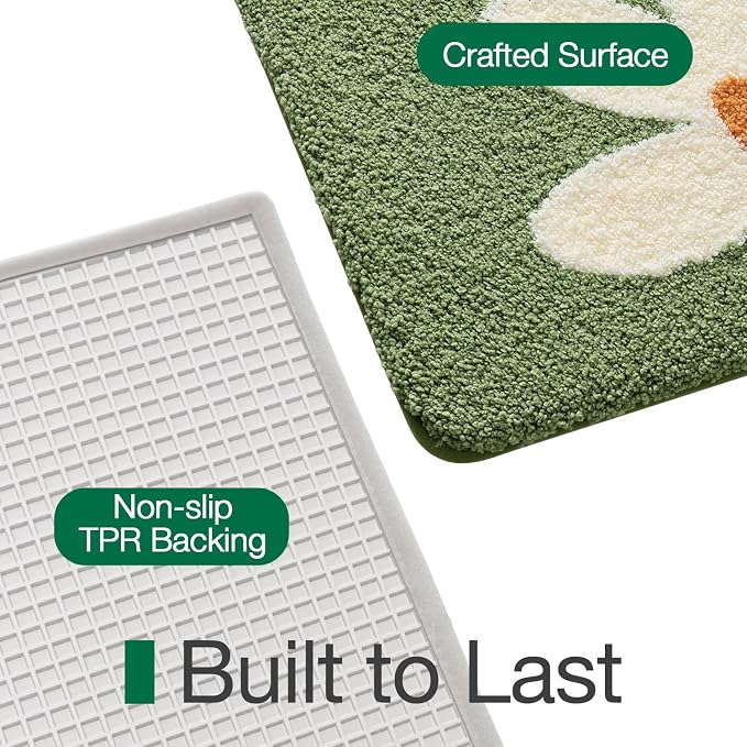 LUMI Bathroom Rug 24x36, Soft Absorbent Microfiber Bath Mats, Non-Slip Machine Wash Bath Mats for Bathroom, Shower and Bathtub Floor, Daisy