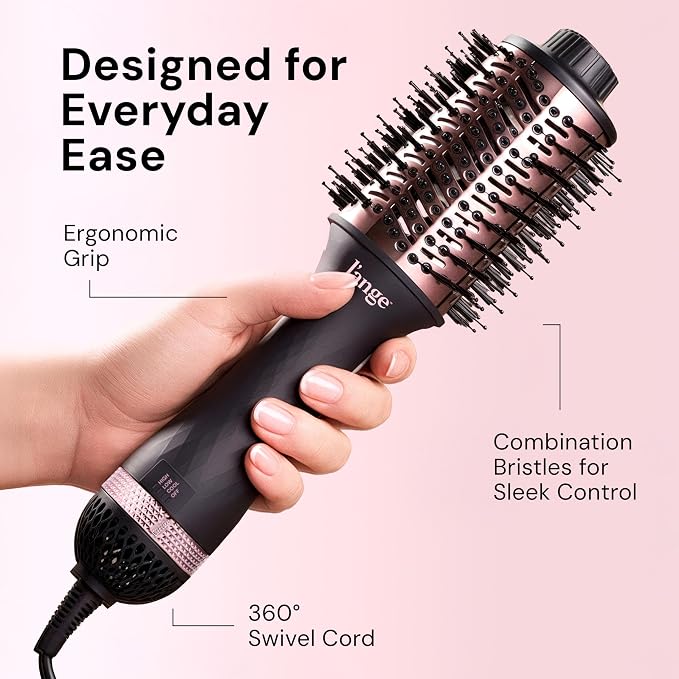L'ANGE HAIR Le Volume 2-in-1 Titanium Blow Dryer Brush | Frizz Control Blowout Hair Dryer Brush For Drying And Straightening | Volumizing Hot Air Styler For All Hairstyles | Oval Barrel | Black - 75mm