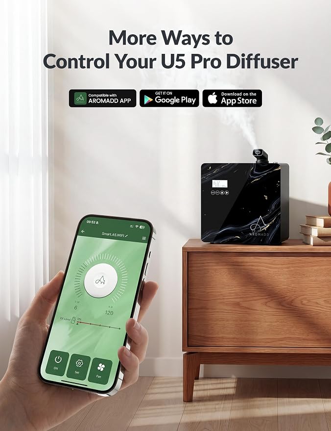 2026 Upgraded 3500 Sq.Ft HVAC Scent Diffuser for Home, Smart Whole House Scent System with App & Remote Control, Hotel Collection Waterless Diffuser for Large Room, Cold Air Tech, 600mL, Marble Black