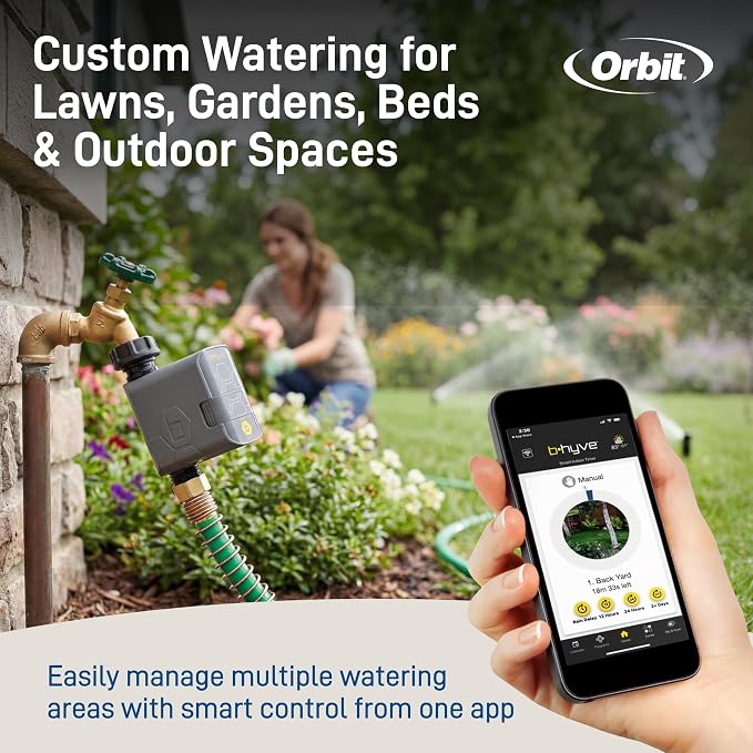 Orbit B-hyve Gen 2 Smart Hose Watering Timer with Wi-Fi Hub - Smart Hose Watering Timer - Wi-Fi System - App Controlled - Weatherproof AA Battery Powered - 90204