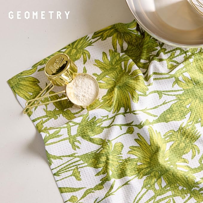 GEOMETRY Tea Towels – Spring & Summer Collection – Quick-Dry, Ultra-Absorbent, Reusable Microfiber Kitchen Towels for Drying & Cleaning - Golden Botanica - 1 Pack