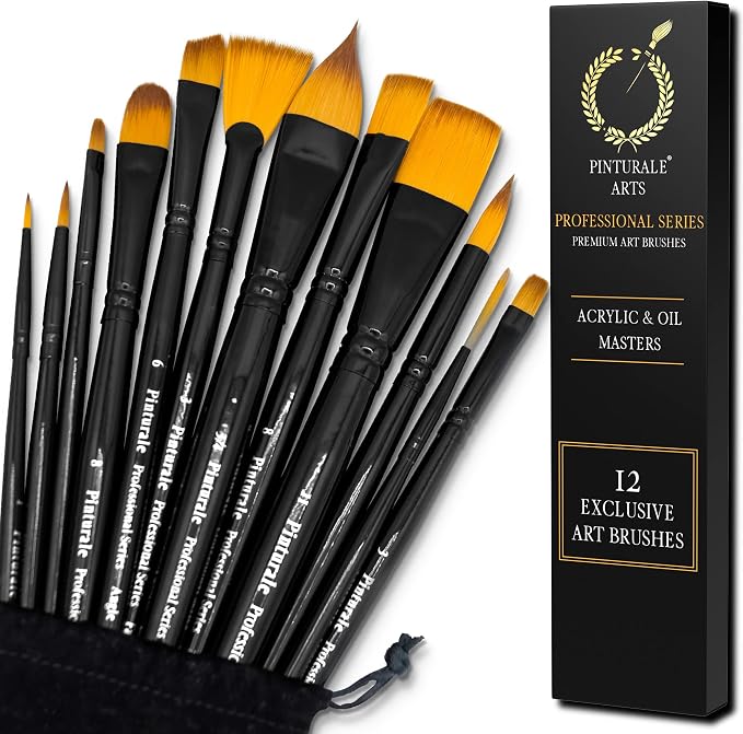 Pinturale Arts Set of 12 Acrylic Paint Brushes Professional | Acrylic & Oil Masters | Oil Painting Brushes | Handmade Paint Brush Set for Acrylic Painting