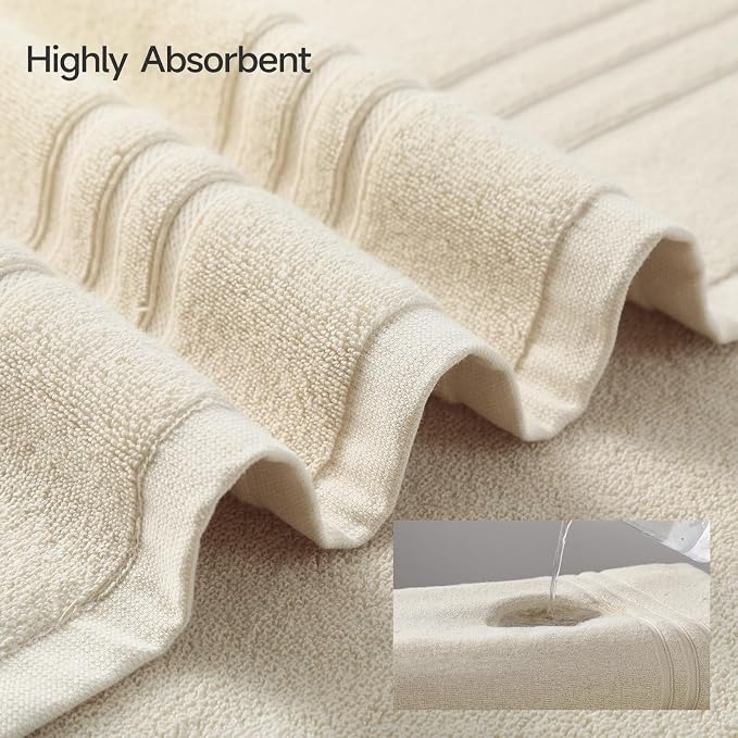 REDKISS Beige Towels Set 6 Piece Cotton Towel Sets with 2 Bath Towels, 2 Hand, 2 Washcloths, 650GSM Hotel Quality, Soft, Highly Absorbent Towels for Bathroom Gym, Ideal Everyday Use