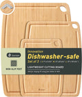 Lightweight Durable Bamboo Cutting Board Set with Non-Slip Feet, Wood Cutting Board for Busy Kitchen, Easy Clean Wooden Chopping Boards with Juice Groove Best House Warming Gift Set of 3 (S+M+L)