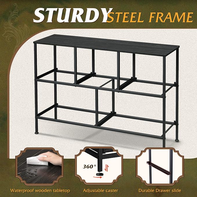 WLIVE 5 Drawer Dresser for Bedroom, Wide Chest of Drawers, Black Wood Grain | 5 roomy fabric drawers, Wide low-profile design, Bedroom or closet use, Sturdy steel frame, Smooth wood tabletop
