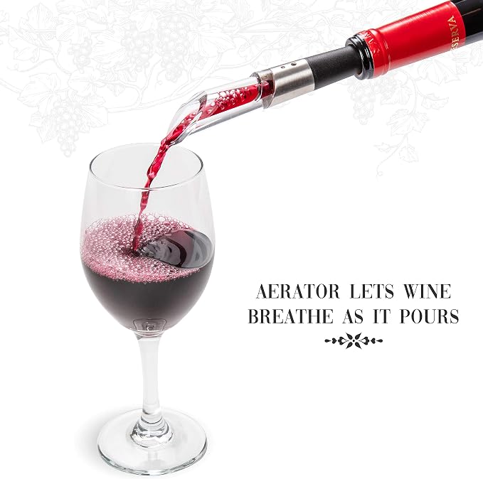 Ivation Wine Gift Set – Includes Electric Opener, Aerator, Vacuum Preserver, 2 Stoppers, Foil Cutter & Charging Base