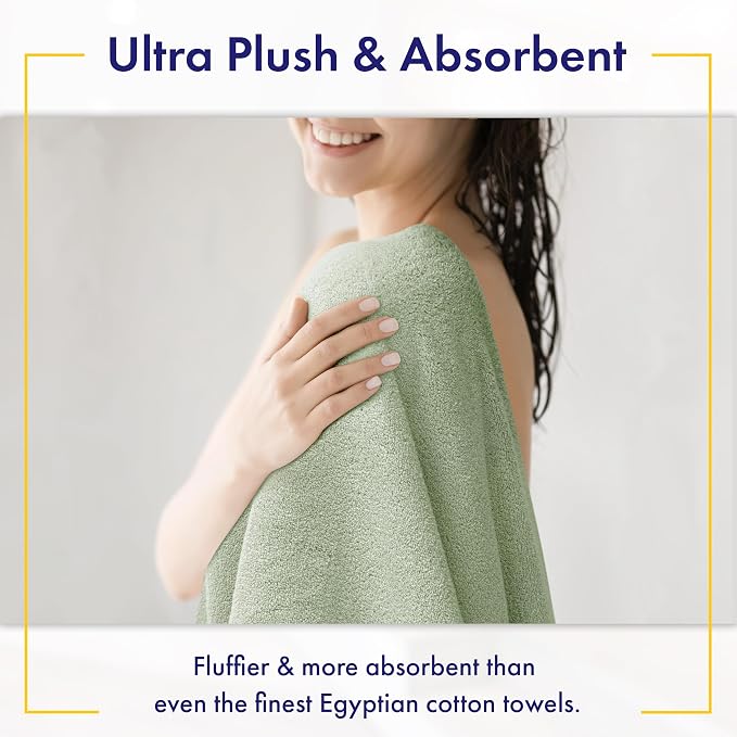 Alusa Home 100% Organic Luxury Bath Sheets - GOTS Certified - Extra Large 35x70 Inches (Pack of 2) Zero-Twist, Long-Staple Cotton Bath Sheet Set (Eucalyptus Green)