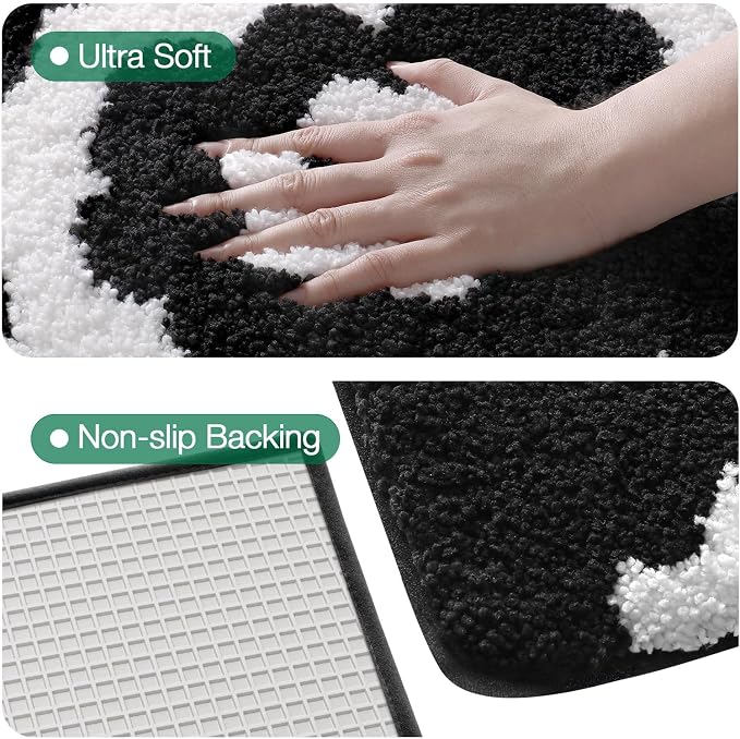 LUMI Floral Bathroom Rugs, Soft Absorbent Square Bath Mat, Non-Slip Quick Dry Luxury Rug, Flower Black White Mats for Shower Floor, Bathtub, Home Decor, Modern Aesthetic, 26"x26"