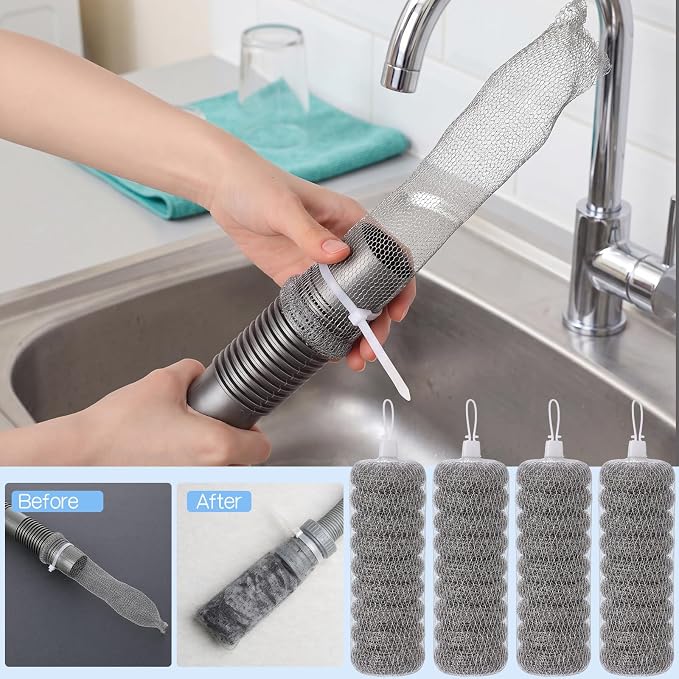 200 Pack Washing Machine Lint Traps for Washing Machine Hose Stainless Steel Lint Snare Traps Washer Lint Catcher Mesh Washing Machine Filter with Cable Ties for Washer Sink Drain Hose