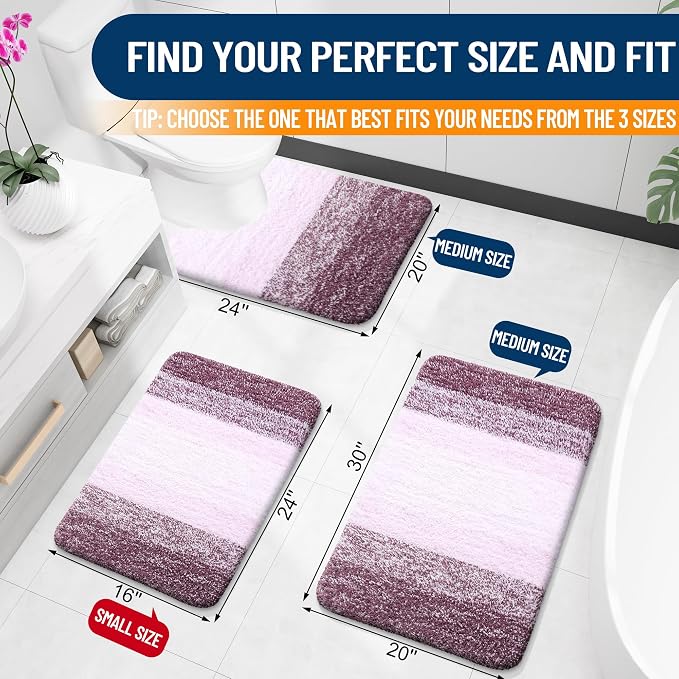 OLANLY Small Bathroom Rugs Mat 24x16, Extra Soft Absorbent Microfiber Bath Rugs, Rubber Backing, Quick Dry, Machine Washable Bath Mats for Bathroom Floor, Tub and Shower, Home Decor Accessories, Mauve