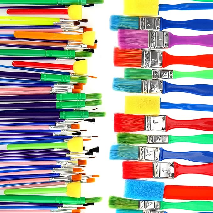 Lincia 300 Pcs All Purpose Paint Brush Set Bulk for Acrylic and Washable Paints, Easy to Clean and Hold, Round and Flat Kids Brushes, Great with Watercolors