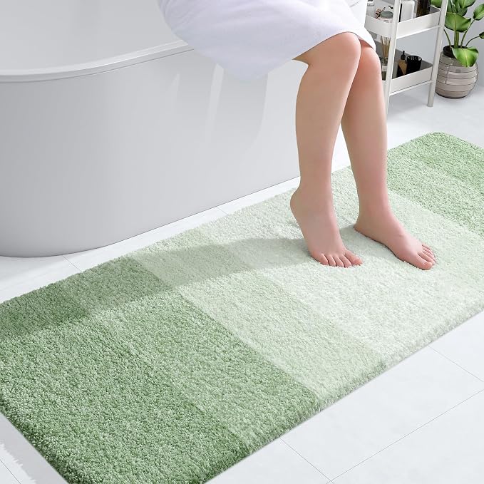 OLANLY Bathroom Runner Rugs Mat 59x24, Extra Soft Absorbent Microfiber Bath Rugs, Rubber Backing, Quick Dry, Washable Long Bath Mats for Bathroom, Tub and Shower, Home Decor Accessories, Sage Green