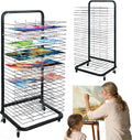 25 Removable Shelves Mobile Art Drying Rack for Classroom, Sturdy Metal Art Canvas Storage & Art Print Display Rack with Locking Wheels (32.22x14.6x17.3 In)，Painting Drying Rack，paper drying rack