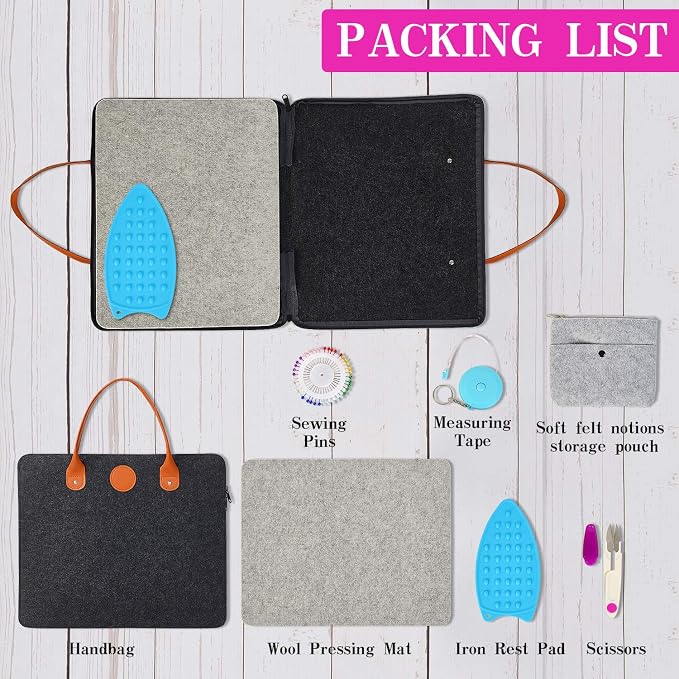 Wool Pressing Mat, 100% New Zealand Wool, 17" x 13.5" Ironing Mat | with Carrying Case, Silicone Iron Rest Pad For Quilting, Sewing and Ironing, Naturally Retains Heat for Efficient Pressing