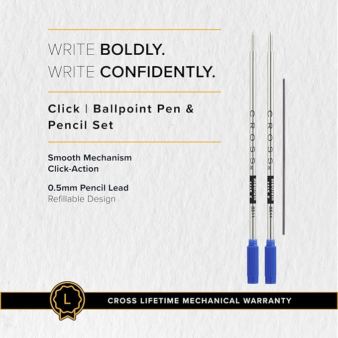 Cross Click Chrome Ballpoint Pen & Pencil Gift Set - Luxury Writing Instrument Set for Effortless Writing - Ballpoint Pen & 0.5mm Tip Pencil - Refillable - Elegant Accessory - Premium Gift Box