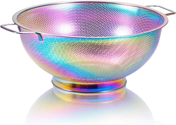 Rainbow Strainer for Kitchen, 5QT, Stainless Steel Colander with Handle for Fruits Vegetables Cooking Food, Dishwasher Safe