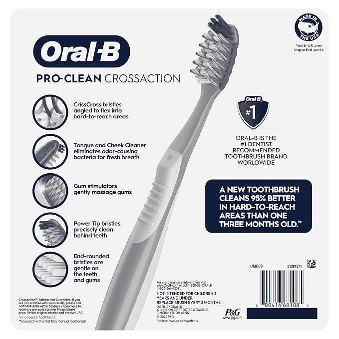 Oral-B Pro Clean Cross Action Toothbrushes, Deep Plaque Removal, 6 Count (Pack of 2)