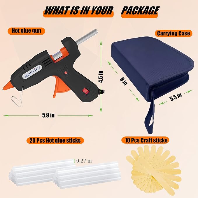 MONVICT 30W Mini Hot Glue Gun Kit, Fast Preheating Glue Gun，Storage Case | 20 Pcs Premium Glue Sticks, 10 Pcs Wood Craft sticks, Hot Melt Glue Gun for School Crafts DIY Arts Gift (Black)