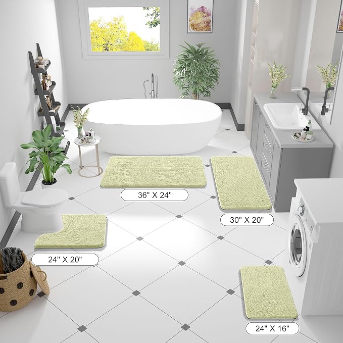 OLANLY Bathroom Runner Rugs 44x24, Soft Absorbent Chenille Bath Rugs, Rubber Backing Quick Dry, Machine Washable Long Bath Mats for Bathroom Floor, Tub and Shower, Home Decor Accessories, Vanilla