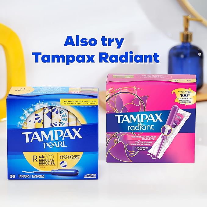 Tampax Pearl Tampons Multipack, Light/Regular/Super Absorbency, with Leakguard Braid, Unscented, 94 Count (Pack of 2)