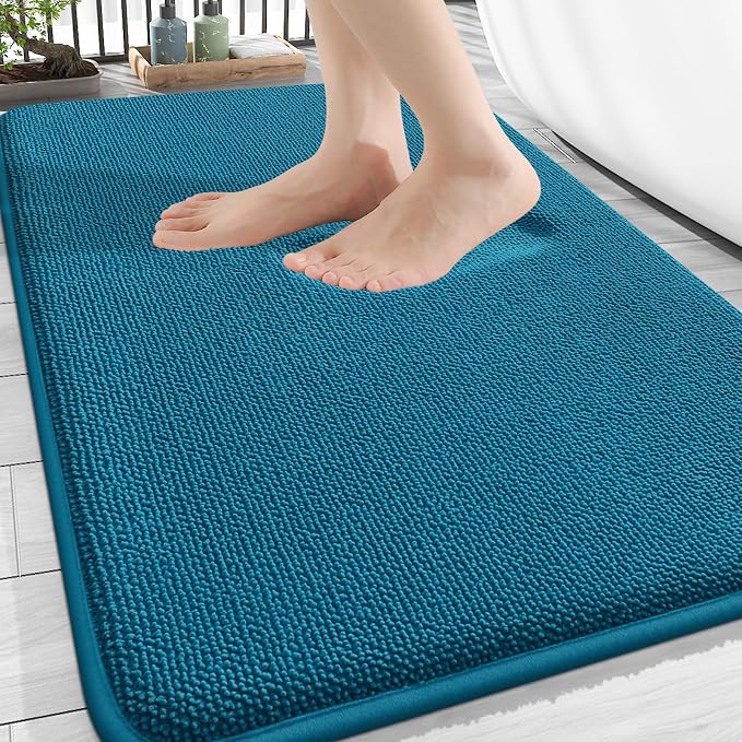 OLANLY Memory Foam Bathroom Rugs 30x20, Absorbent Bath Mat, Peacock Blue | Soft Quick Dry Bath Rugs Mats, Non-Slip, Machine Washable Carpet for Bathroom Floor, Tub and Shower, Home Decor Accessories