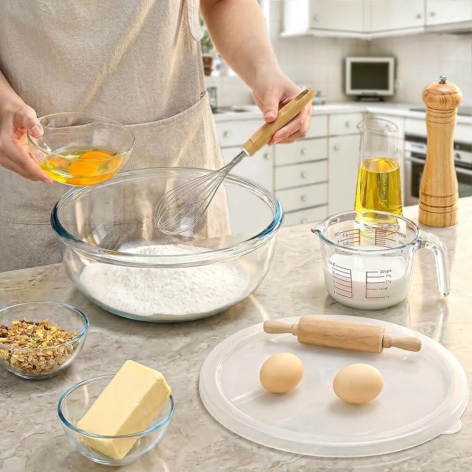 NUTRIUPS 6 QT Large Glass Mixing Bowl with Lid, Glass Bowl for Sourdough | Borosilicate Glass with Ventilated Lid with Silicone Seal for Easy Opening,6 QT Big Capacity for Family Meals ﻿