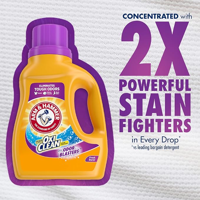 Arm & Hammer Plus OxiClean Odor Blasters Fresh Burst, 75 Loads Liquid Laundry Detergent, 118.1 Fl oz