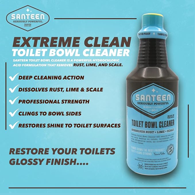 Santeen Professional Toilet Bowl Cleaner – 6 Pack (32oz Bottles) – Heavy Duty Rust, Lime & Scale Remover – Restores Porcelain Finish – Industrial Strength Stain Dissolver