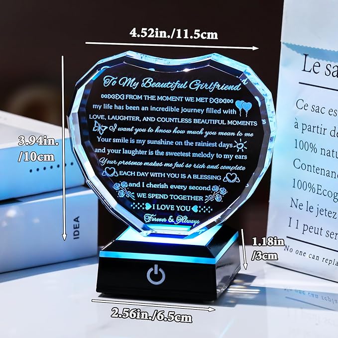 Arikyrist Gifts for Girlfriend with Colorful Base Girlfriend Anniversary Birthday Gifts from Boyfriend Crystal Heart Keepsake to My Girlfriend Romantic I Love You Gifts on Valentine Christmas
