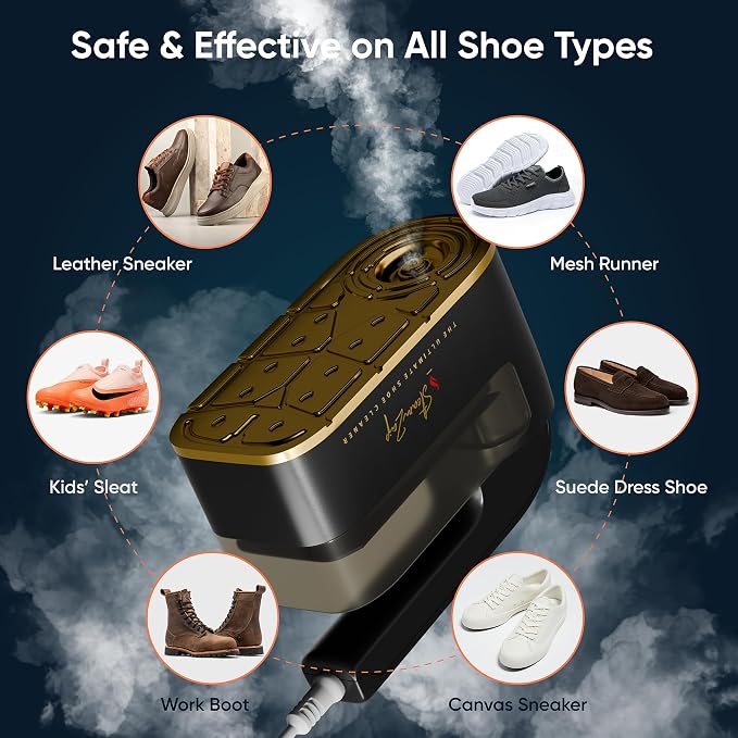 Handheld Shoe Steam Cleaner – All-in-One Shoe Care with Pro Steam Power | 5 Attachments to Clean, Deodorize & Remove Creases from Sneakers, Dress Shoes & Boots
