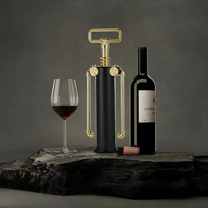 Large Tabletop Corkscrew Wine Opener Centerpiece - Aluminum & Brass Finish Bottle Opener, Tablescape Decor, Luxury Gift for wine lovers, Dad, Mom, Retirement, Housewarming, Corporate Matte Black