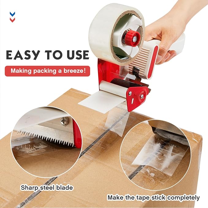 Harloon 8 Pieces Packing Tape Dispenser Gun for 2 Inches Width Tape Handheld Tape Gun for Shipping Industrial Packaging Box Wrapping, Moving Packing Boxes Sealing, Blue and Red