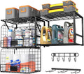 ThreeHio Garage Shelf Wall Mounted with Wire baskets, Heavy Duty Garage Wall Shelving with Garden Tool Rack and Hooks, Wire Shelf Baskets Tool Organizer for Home Garden Yard Organization and Storage