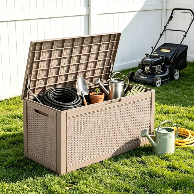 140 Gal Outdoor Storage Box Waterproof Lockable,Deck Box,Gas Lift,Grey | Waterproof Resin Deck Box, Lockable Gas Lift Large Outdoor Storage for Patio Cushions, Garden Tools, Pool Supplies
