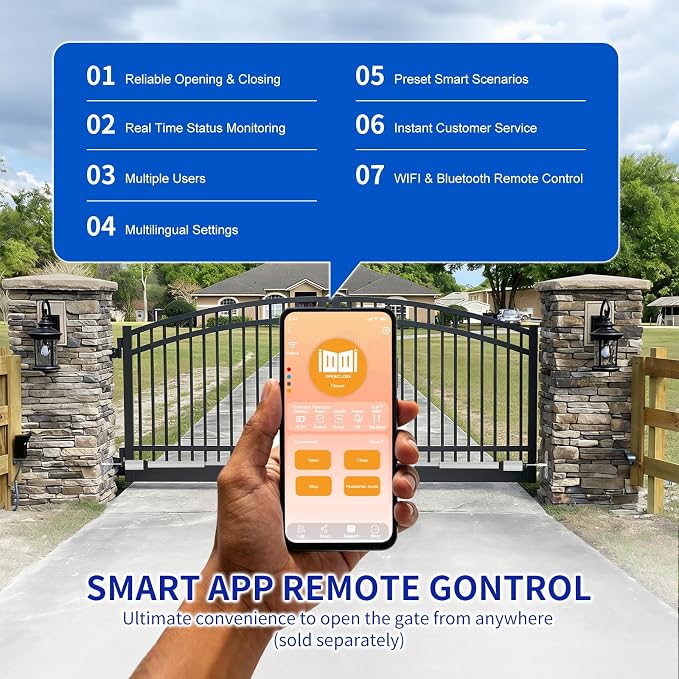 X X-HOUSE PKM-C05 Automatic Gate Opener Kit with Remote Control Kit for Light to Medium Duty Dual Swing Gates, Motor Electric Gate Opener for Dual Swing Gates up to 770 lbs per Arm AC Powered