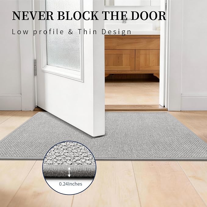 YIHOUSE Gray Bathroom Rugs Sets 2 Piece, Quick Dry Thin Bath Mat, Non Slip Absorbent Machine Washable, Bath Rugs for Bathtub Sink Home Decor (17"x24" + 17"x32")
