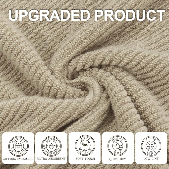 VOOVA & MOVAS Face Cloths 6PC, 100% Cotton, 13x13 in, Dark Tan Beige | Thick, Quick Dry, Soft, Absorbent, Wash Cloths For Showering & Bathroom, Bathroom Essentials